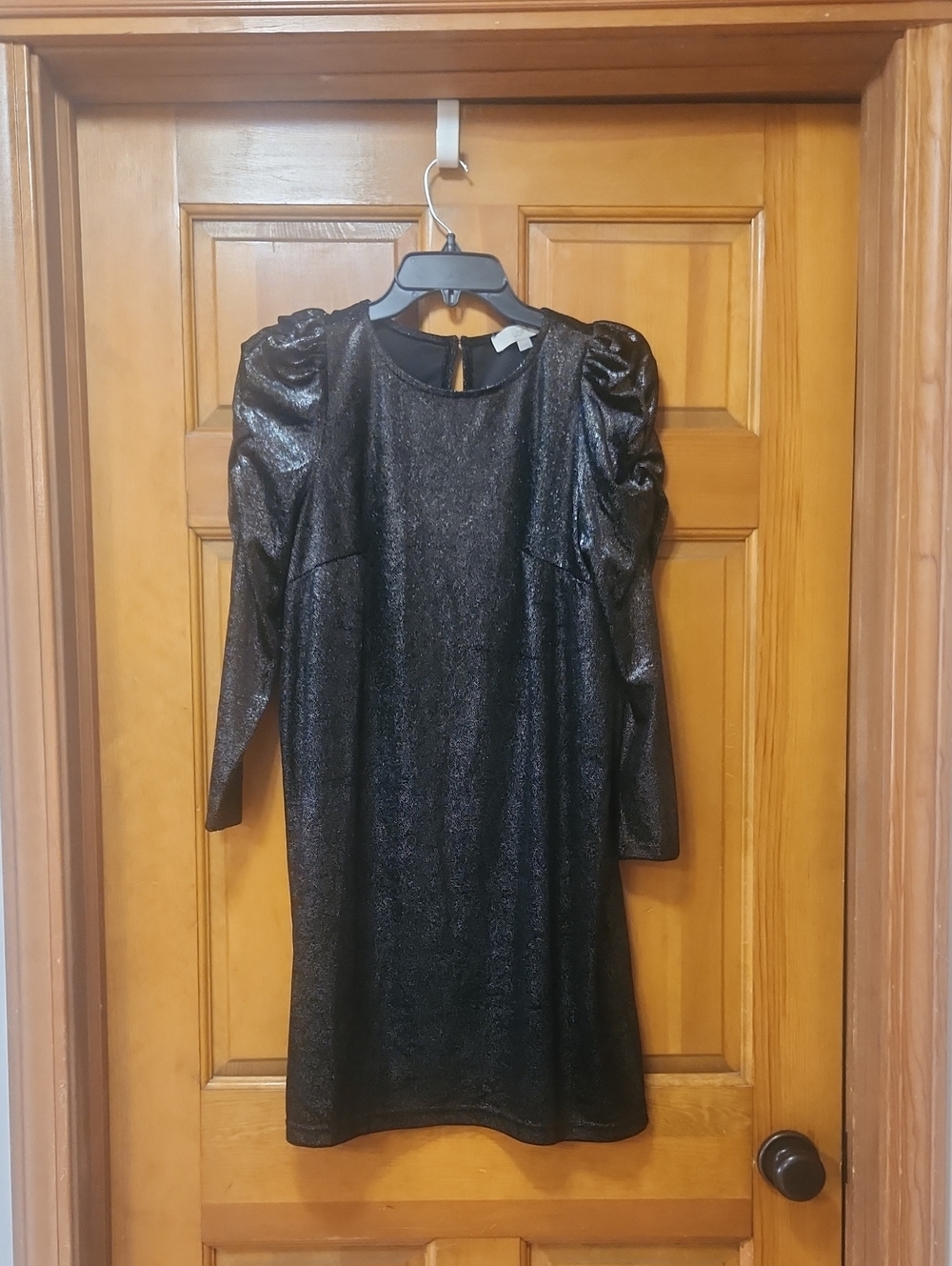 LOFT Black Shimmer Puff Shoulder Dress, Women's Size Petite Small, EUC
